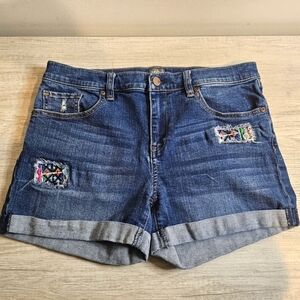 NY&C Women's Blue Jean Cotton Spandex Shorts Cuffed Hem Embroidered Details 4